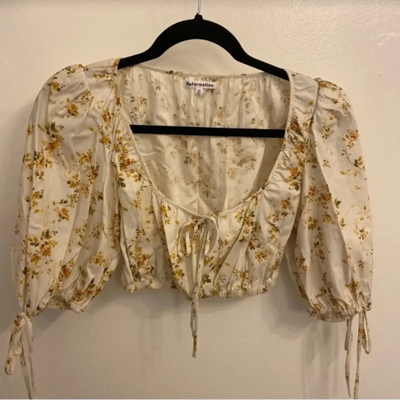 Reformation Marcella Top Yellow Floral Crop Size Extra Small - Picture 6 of 9